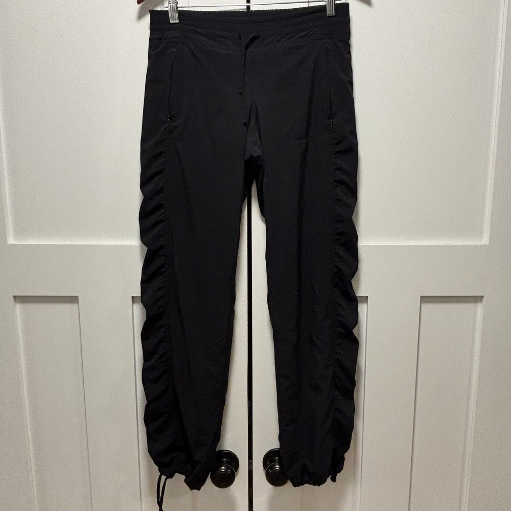 Athleta La Viva Pant Womens 2 Black Lined Jogger Ruched Drawstring Zip Pockets